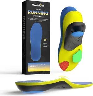 Welnove Plantar Fasciitis Insoles – Sport Arch Support Insoles for Running, Hiking & Standing All Day – Shock Absorption, Heel Pain Relief Heel Spur Insert for Sneakers & Boots(Blue,XL)