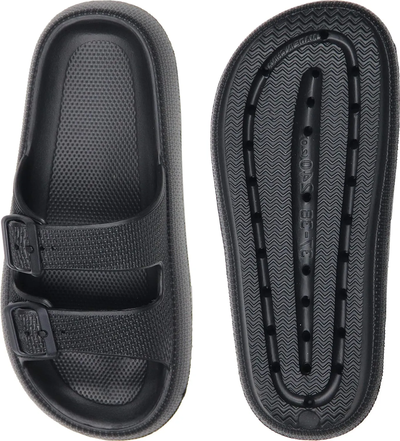 Weweya Sandals for Women and Men - Pillow Slippers - Double Buckle Adjustable Slides - EVA Flat Sandals