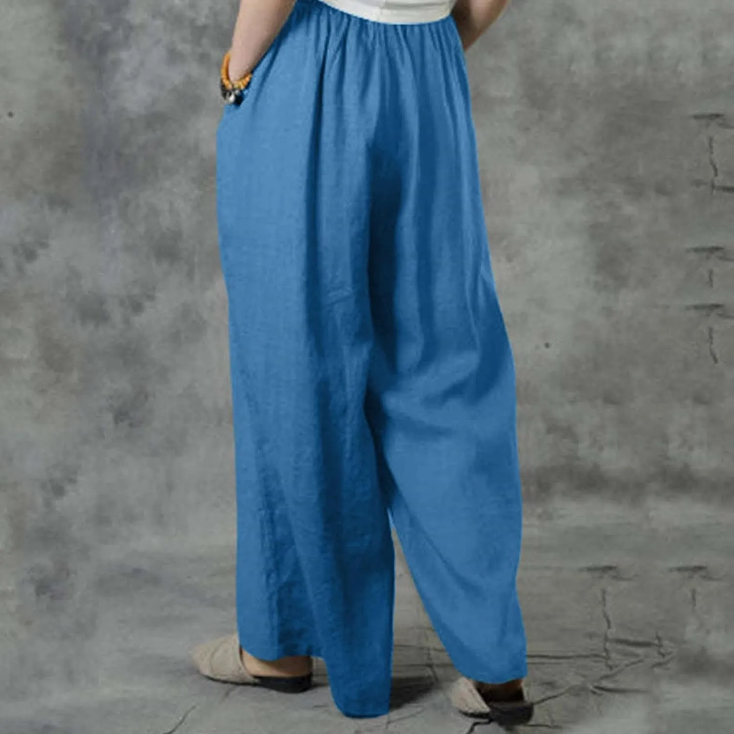 Wide Linen Pants for Women High Waisted Pant Smocked Pleated Loose Fit Casual Trousers Linen Blend Pants