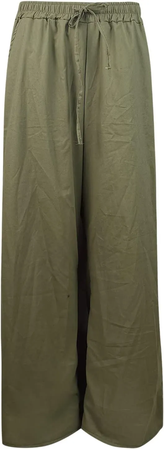 Wide Linen Pants for Women High Waisted Pant Smocked Pleated Loose Fit Casual Trousers Linen Blend Pants