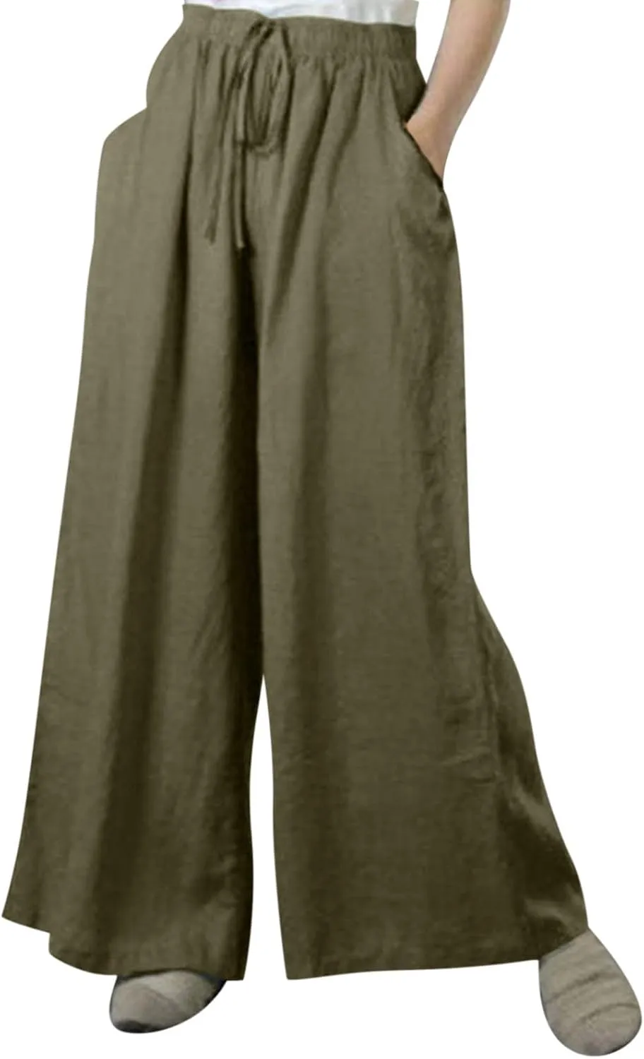Wide Linen Pants for Women High Waisted Pant Smocked Pleated Loose Fit Casual Trousers Linen Blend Pants