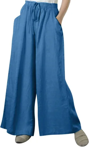 Wide Linen Pants for Women High Waisted Pant Smocked Pleated Loose Fit Casual Trousers Linen Blend Pants