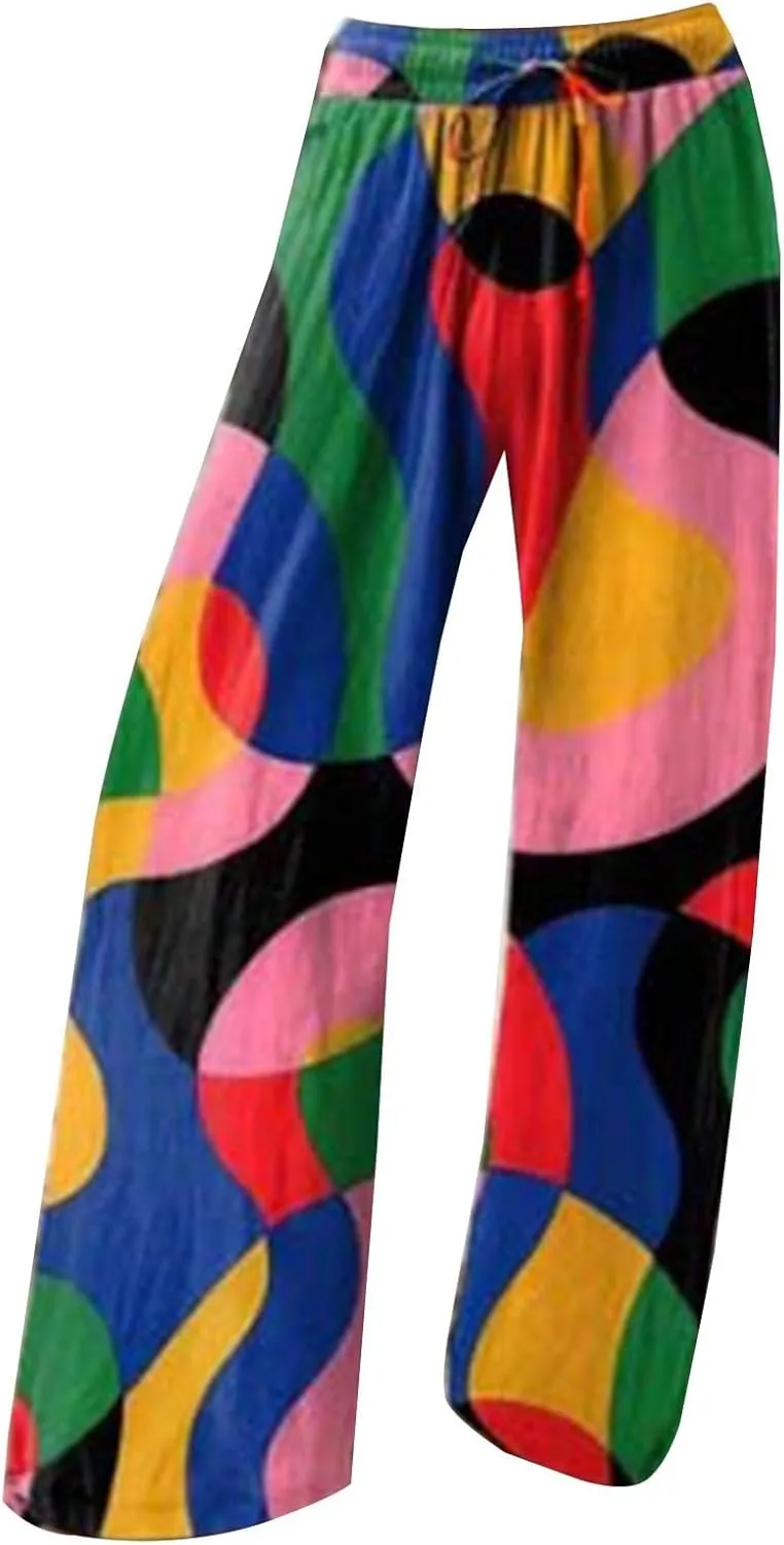 Wide Linen Pants for Women Pants Comfy Work Pants with Elastic High Waist Paper Bag Womens Linen Pants Straight Leg