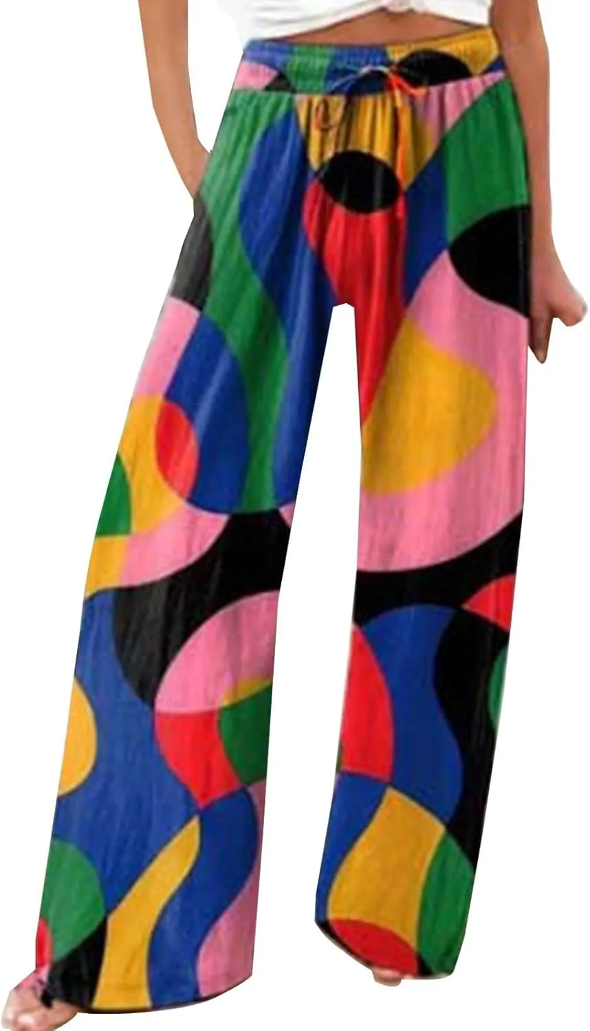 Wide Linen Pants for Women Pants Comfy Work Pants with Elastic High Waist Paper Bag Womens Linen Pants Straight Leg