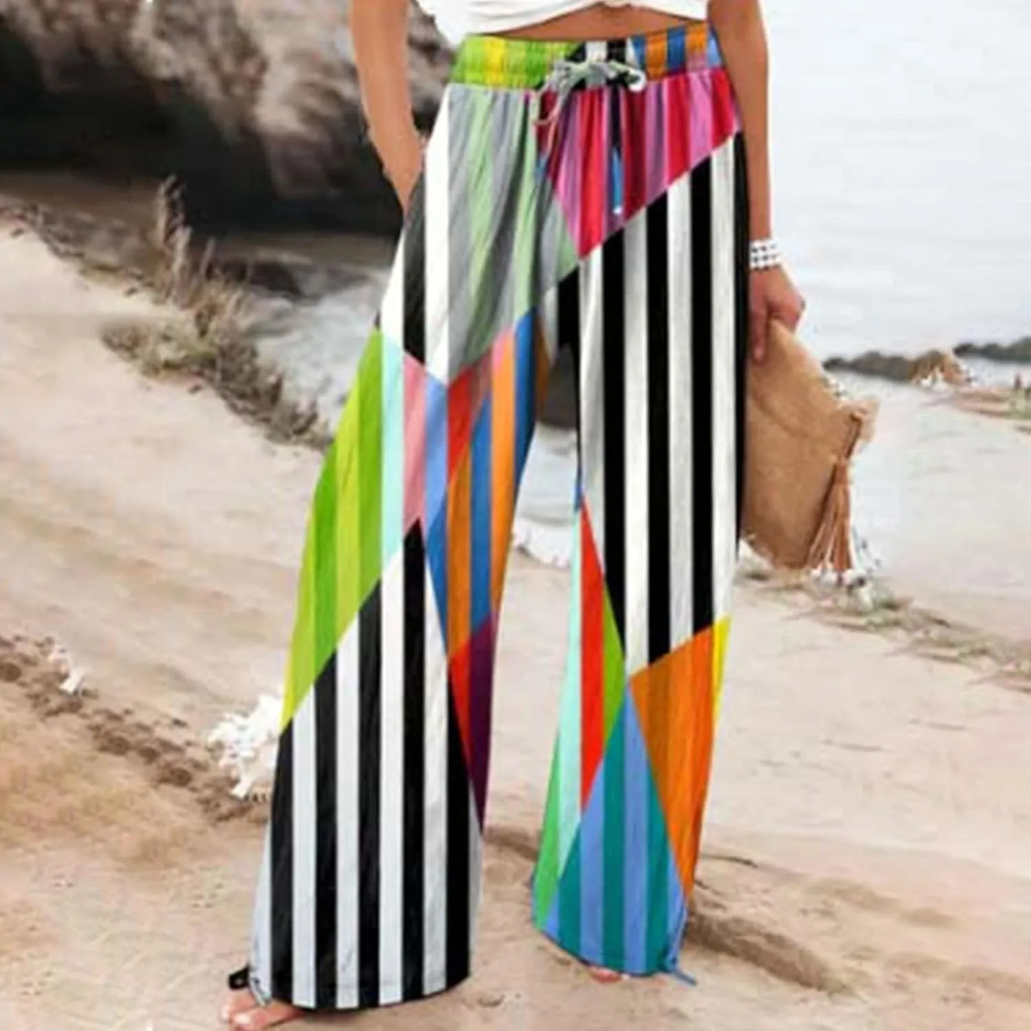 Wide Linen Pants for Women Pants Comfy Work Pants with Elastic High Waist Paper Bag Womens Linen Pants Straight Leg