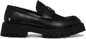 Windsorsmith Womens Black Leather Platform Chunky Loafers Shoes - Throne
