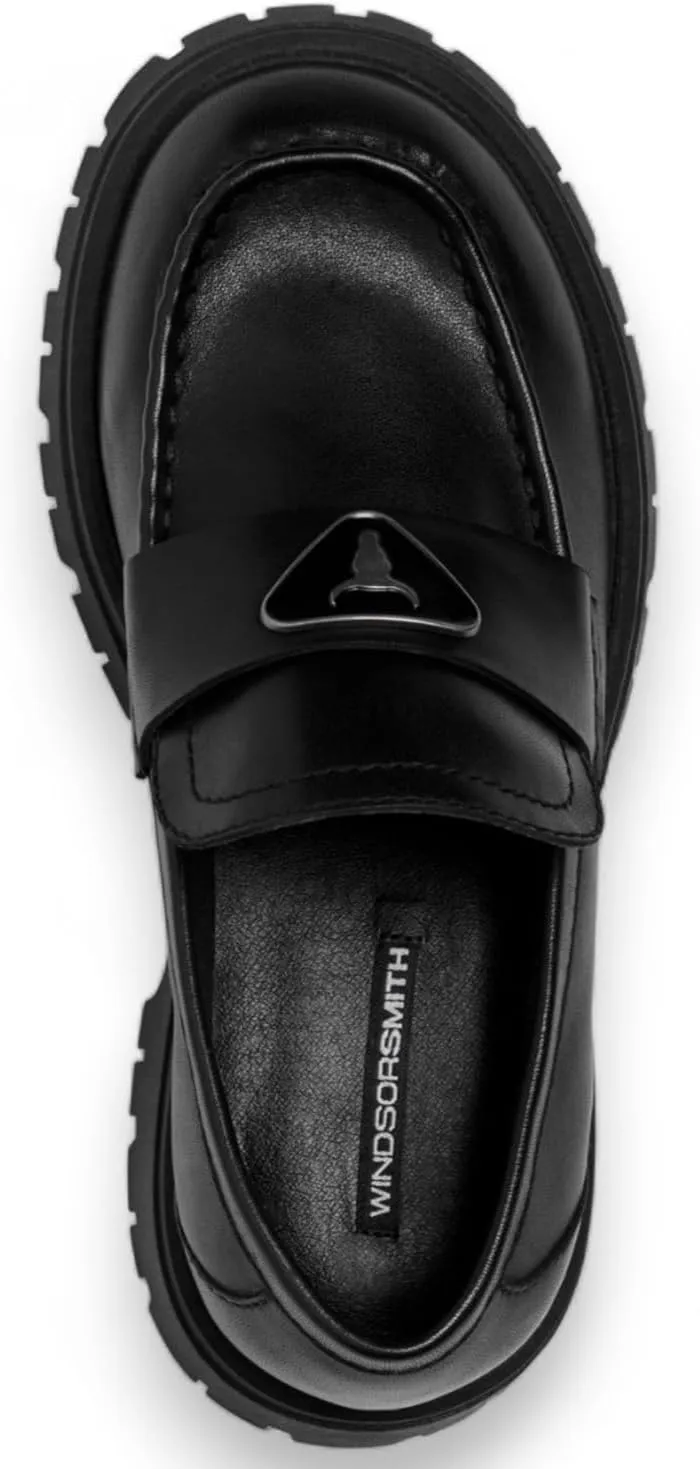 Windsorsmith Womens Black Leather Platform Chunky Loafers Shoes - Throne