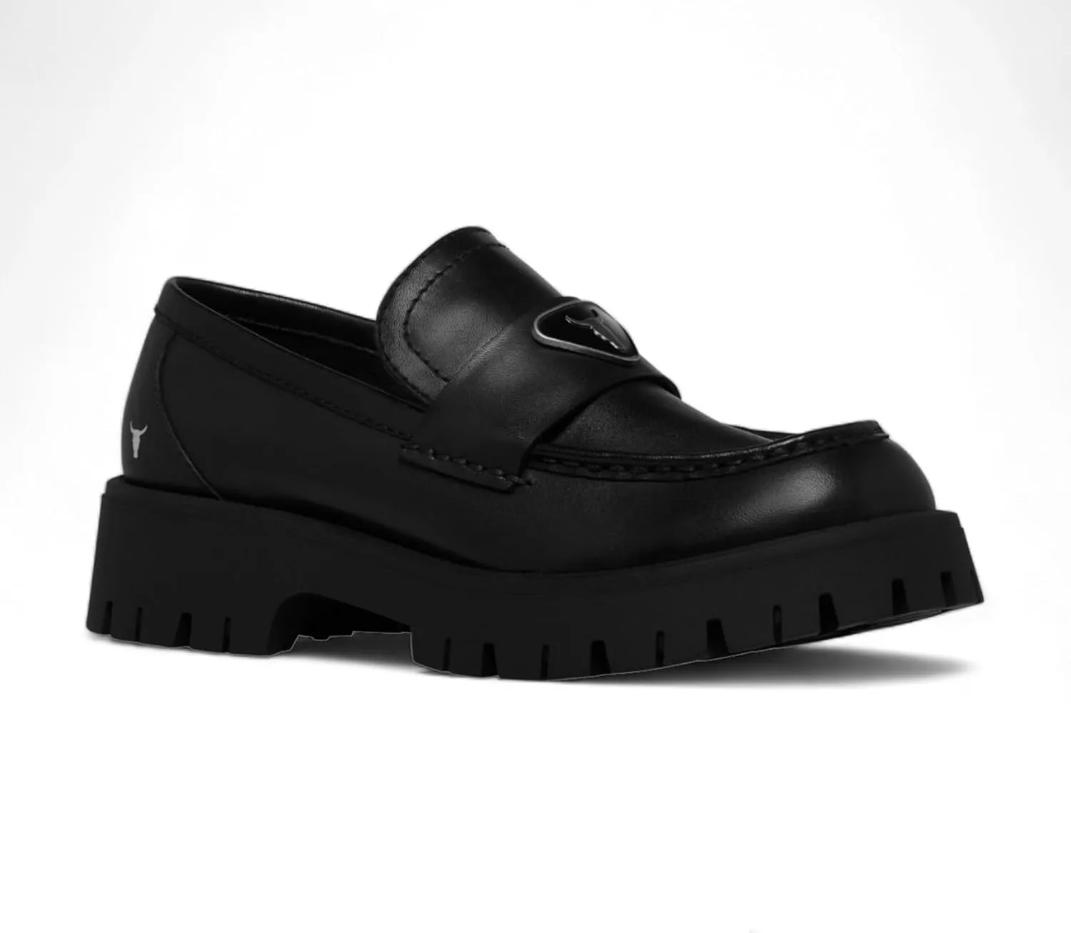 Windsorsmith Womens Black Leather Platform Chunky Loafers Shoes - Throne
