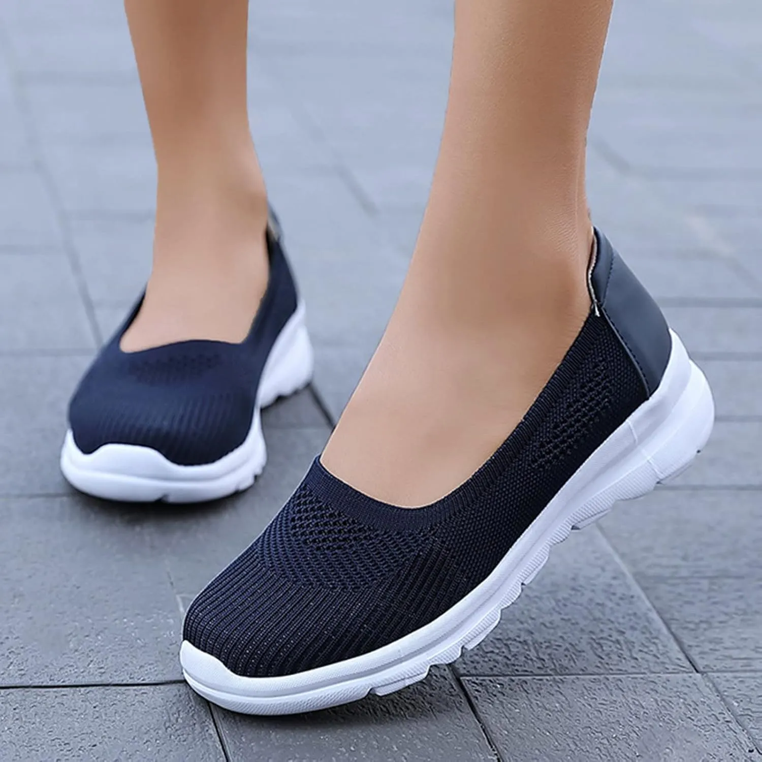 Women Casual Slip On Sneakers Breathable Knit Walking Shoes Lightweight Loafers Non Slip Comfortable Flats
