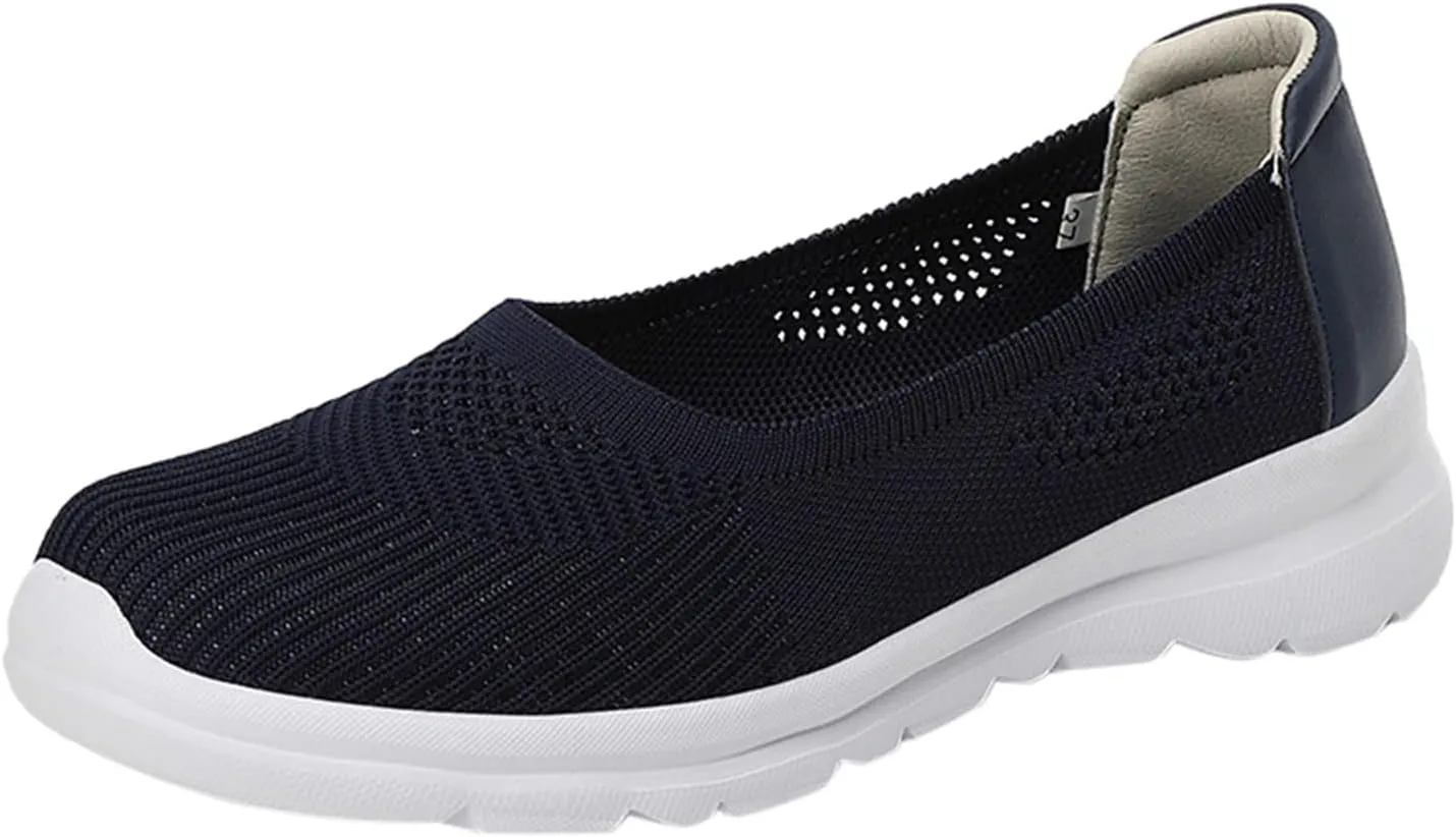 Women Casual Slip On Sneakers Breathable Knit Walking Shoes Lightweight Loafers Non Slip Comfortable Flats