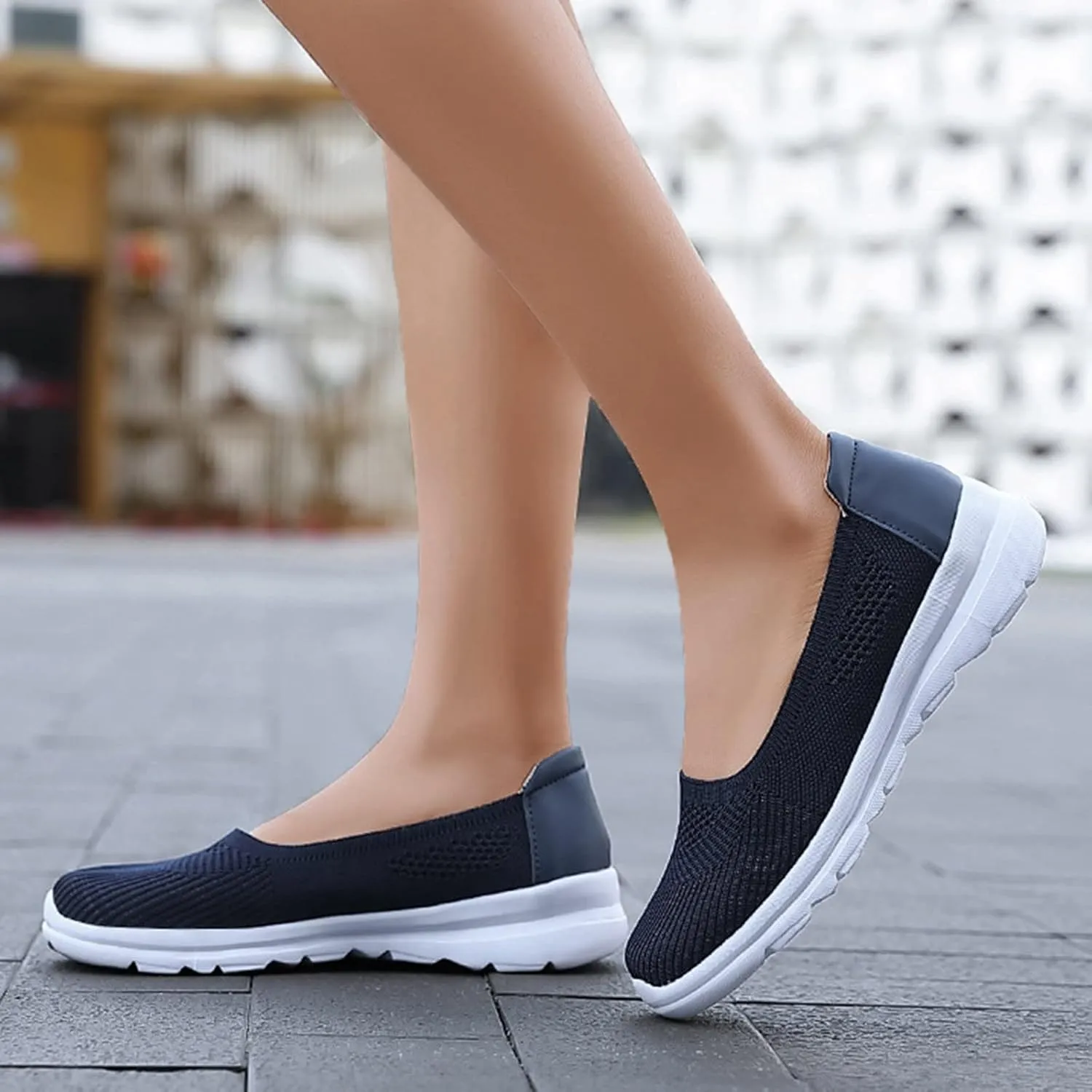 Women Casual Slip On Sneakers Breathable Knit Walking Shoes Lightweight Loafers Non Slip Comfortable Flats