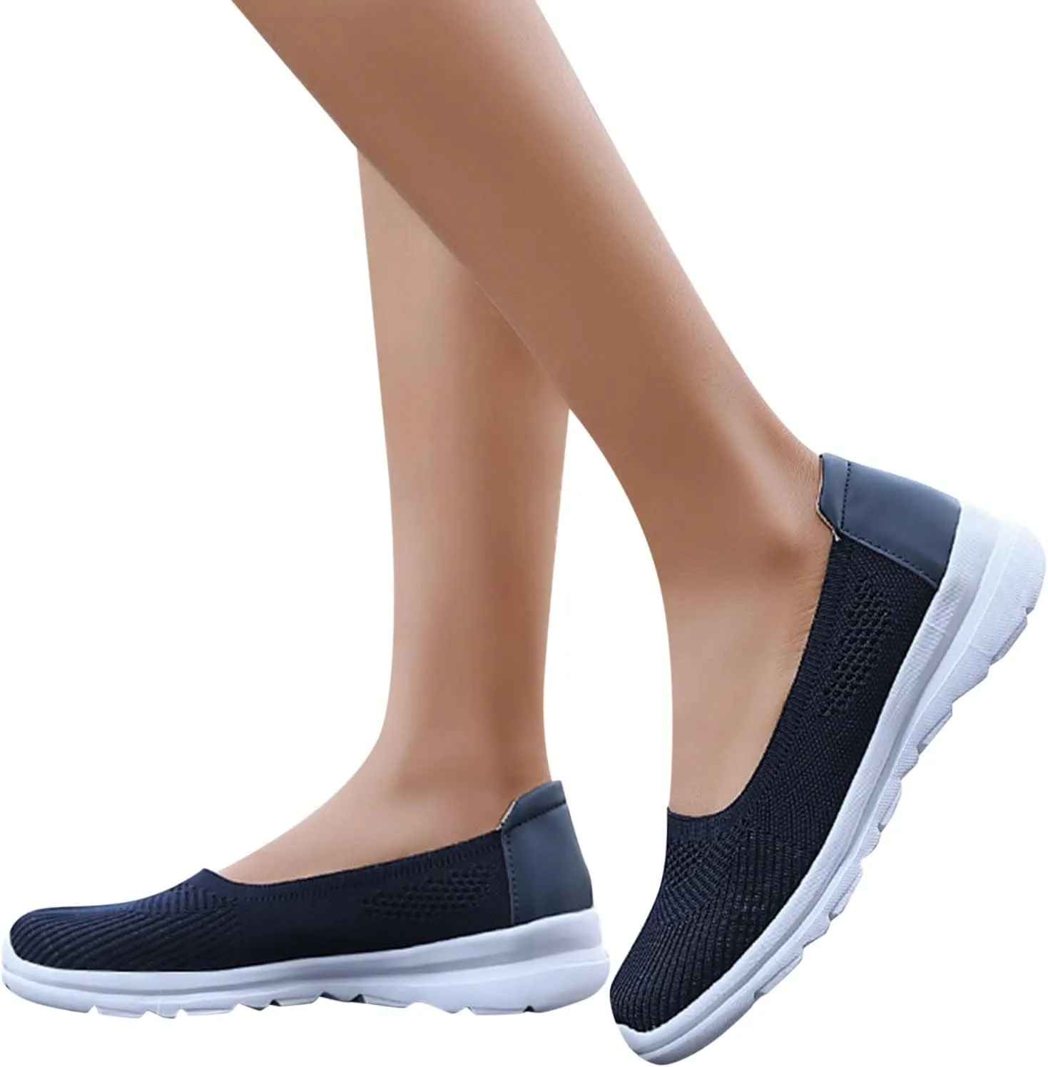 Women Casual Slip On Sneakers Breathable Knit Walking Shoes Lightweight Loafers Non Slip Comfortable Flats