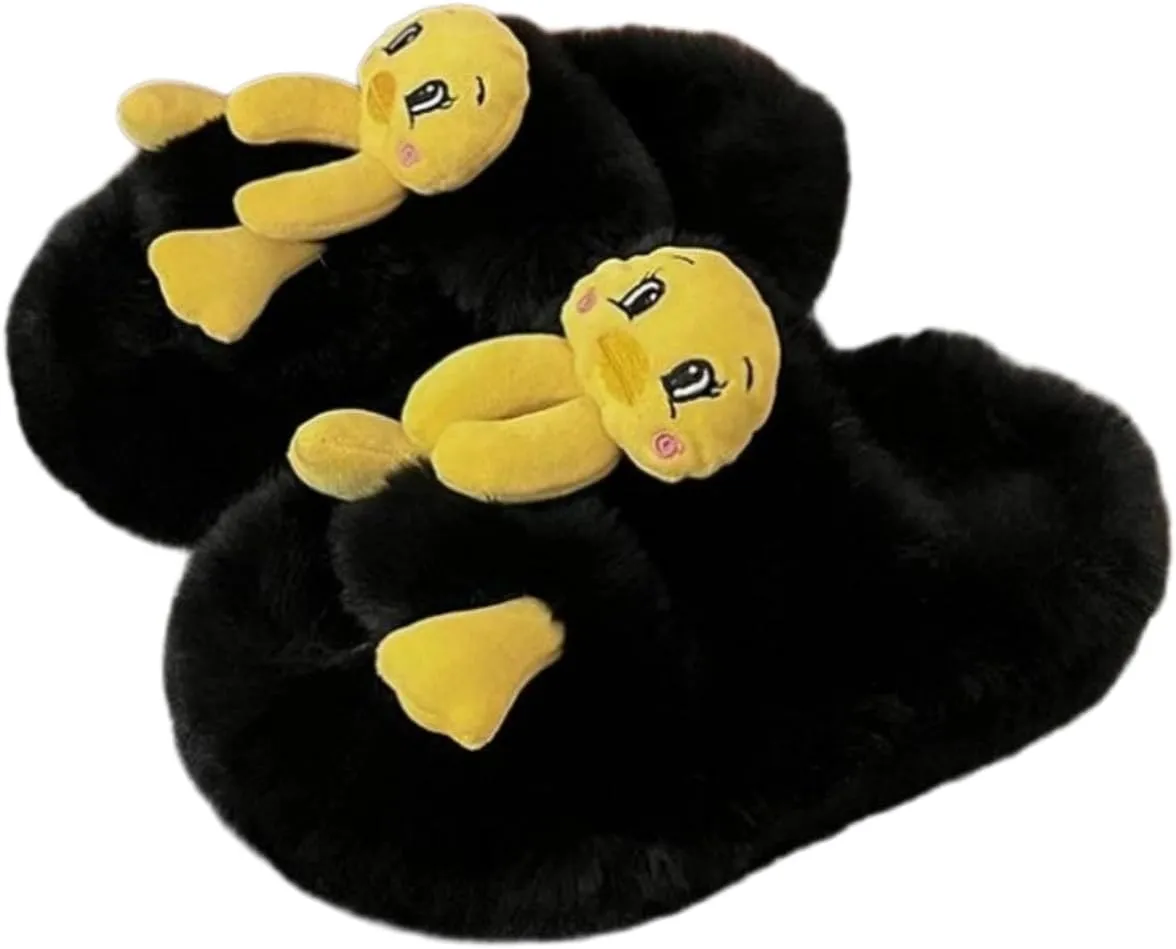 Women Cute Fuzzy Slippers Cozy Cartoon Charm Thickened Sole Mules Non-Slip Indoor-Outdoor Shoes for Autumn-Winter