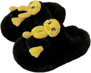 Women Cute Fuzzy Slippers Cozy Cartoon Charm Thickened Sole Mules Non-Slip Indoor-Outdoor Shoes for Autumn-Winter