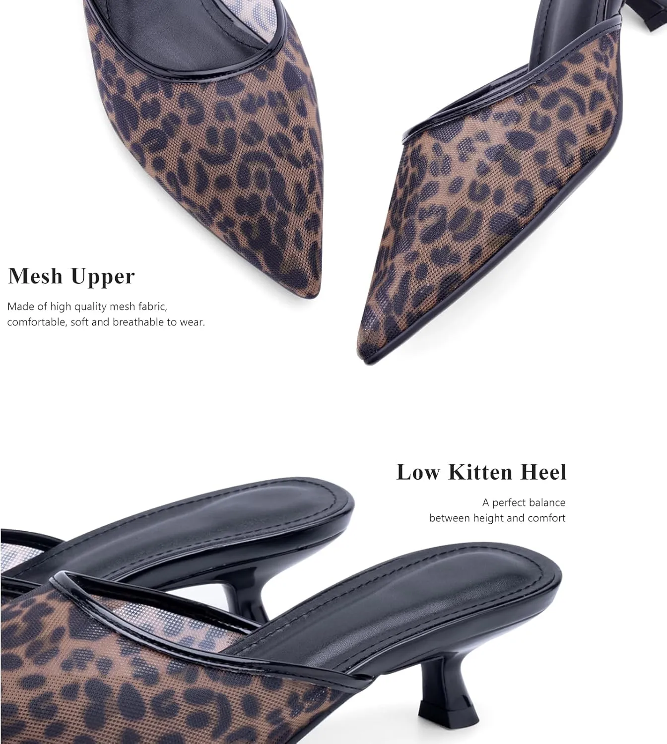 Women Kitten Heels Mules Mesh Pointed Toe Low Heel Pumps Closed Toe Slingback Dress Shoes