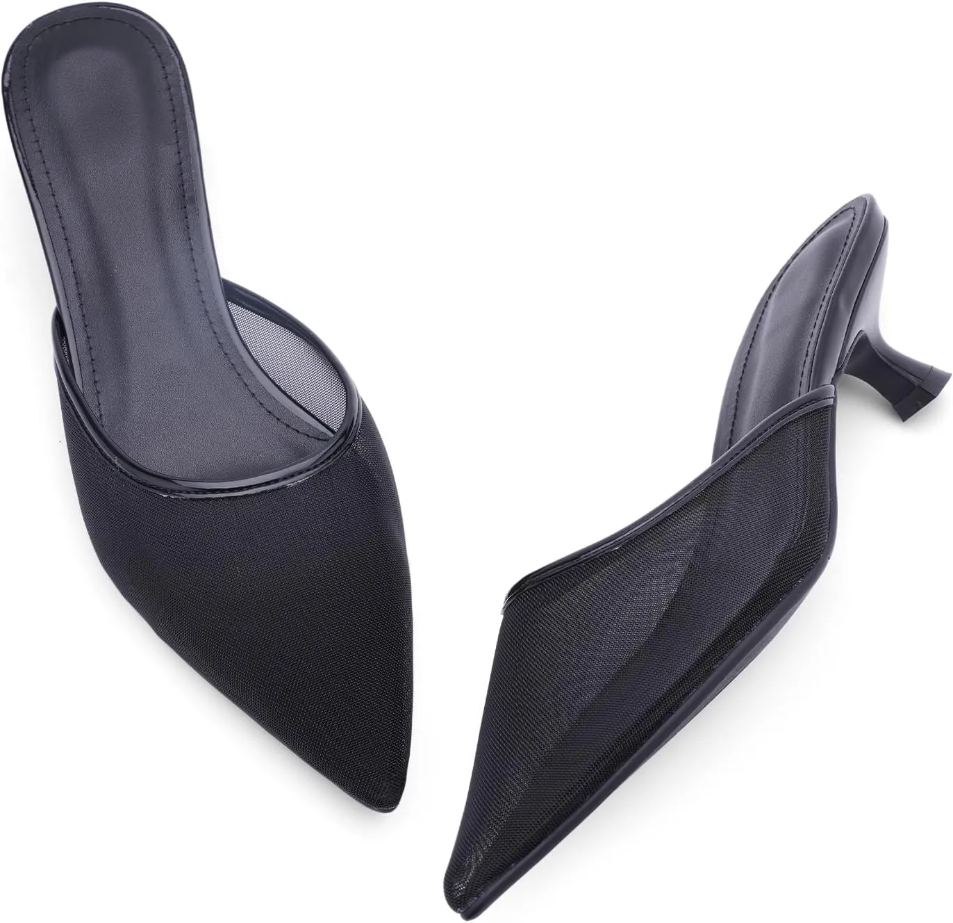 Women Kitten Heels Mules Mesh Pointed Toe Low Heel Pumps Closed Toe Slingback Dress Shoes