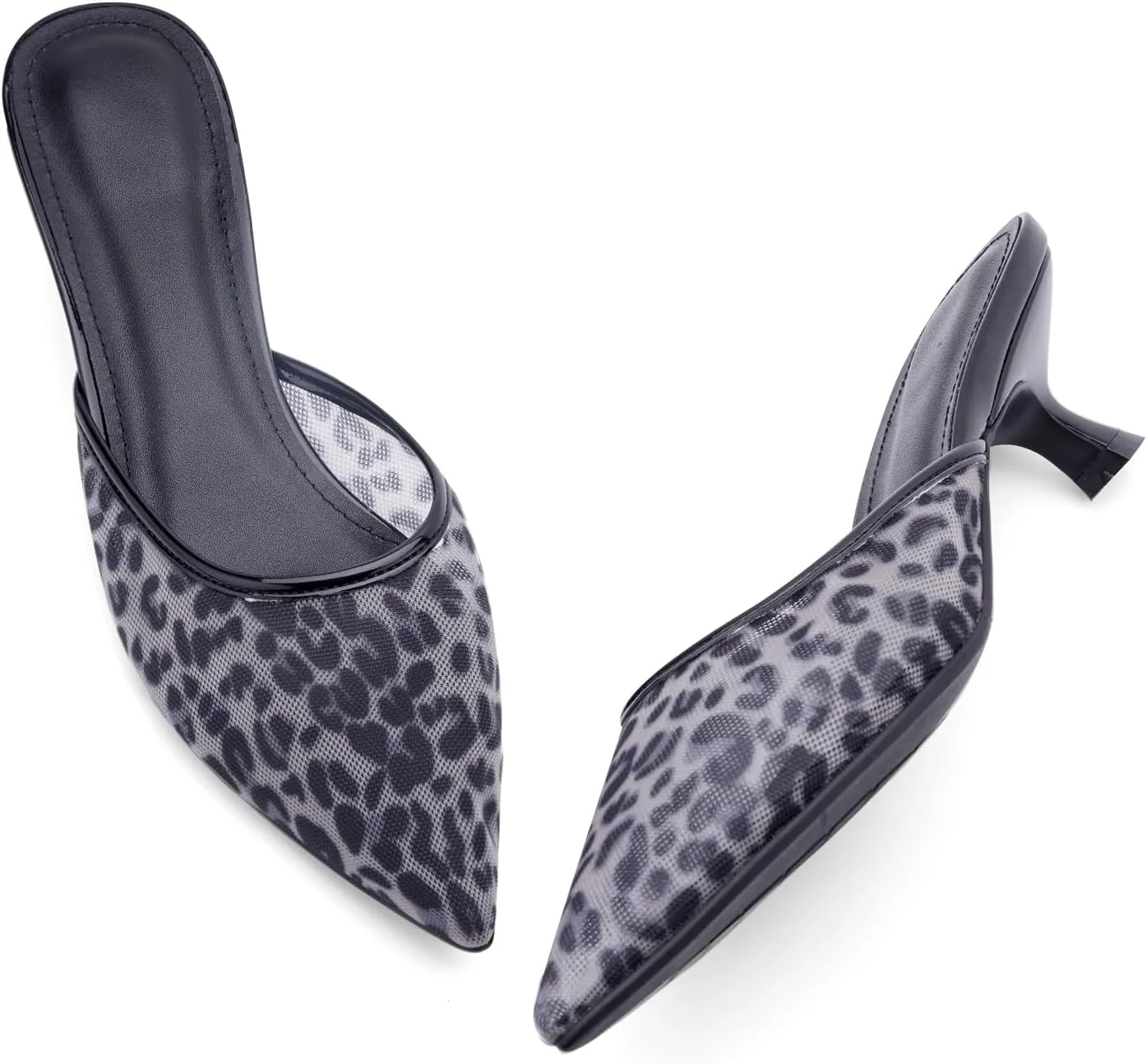 Women Kitten Heels Mules Mesh Pointed Toe Low Heel Pumps Closed Toe Slingback Dress Shoes