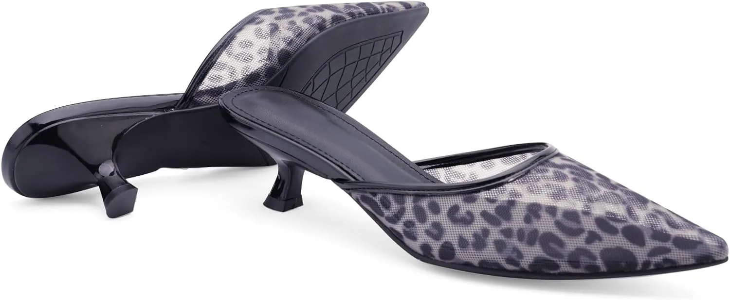 Women Kitten Heels Mules Mesh Pointed Toe Low Heel Pumps Closed Toe Slingback Dress Shoes
