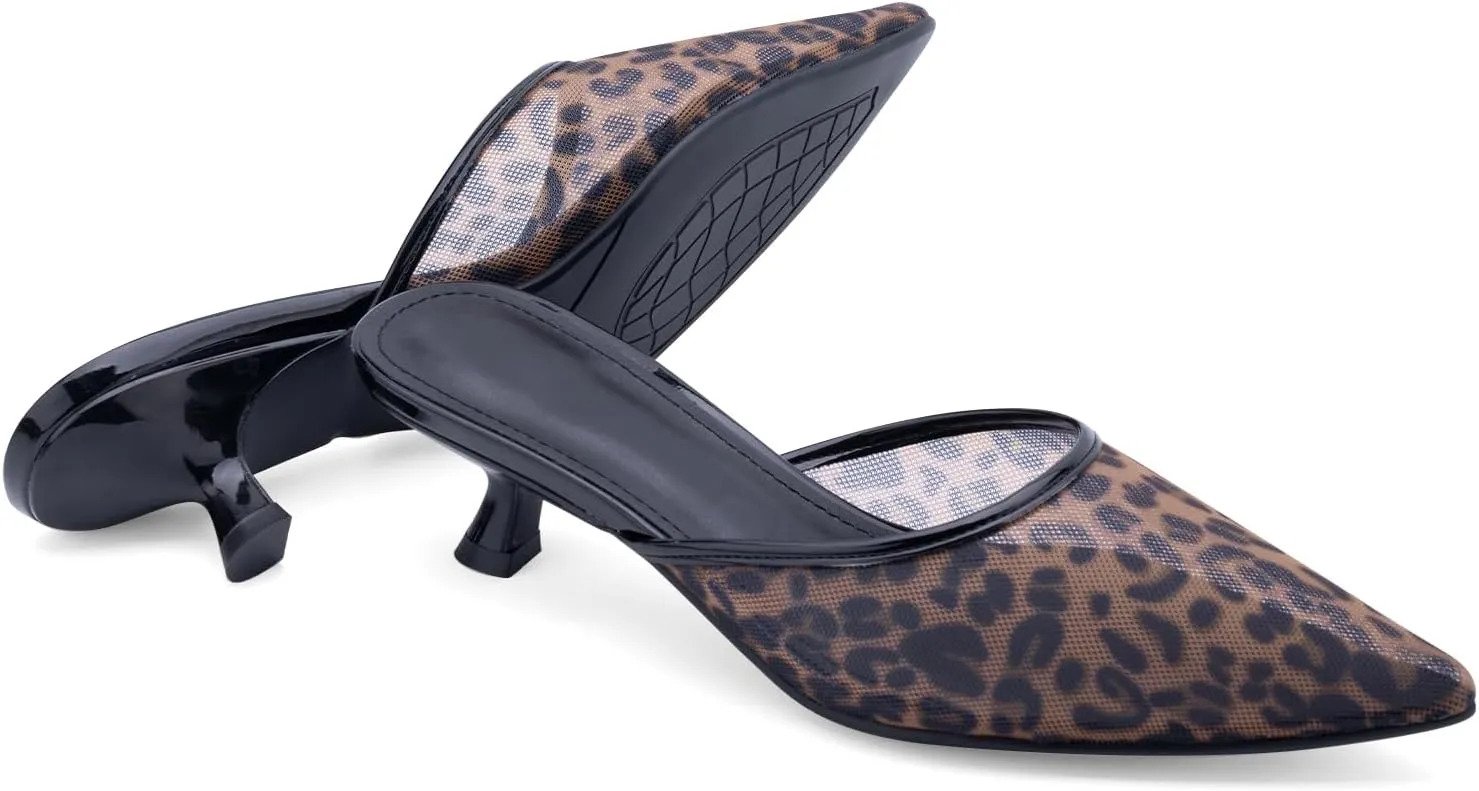Women Kitten Heels Mules Mesh Pointed Toe Low Heel Pumps Closed Toe Slingback Dress Shoes