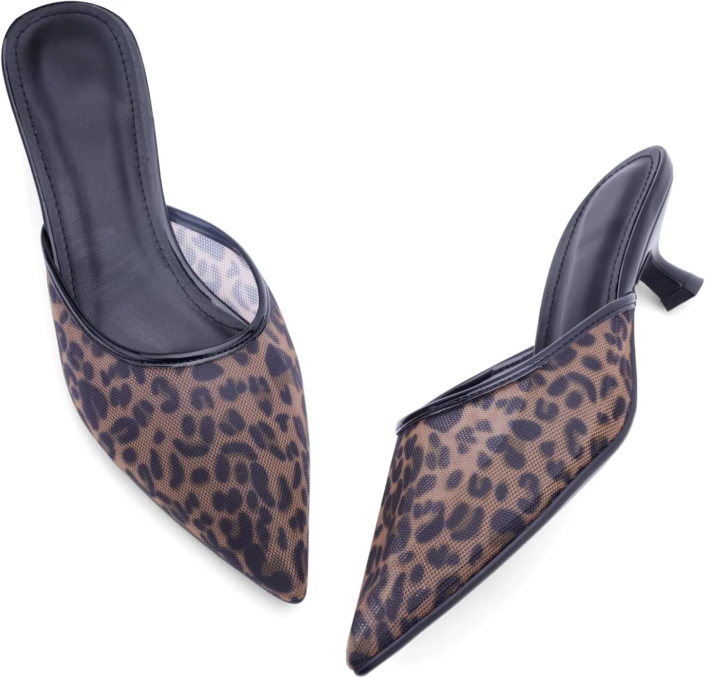 Women Kitten Heels Mules Mesh Pointed Toe Low Heel Pumps Closed Toe Slingback Dress Shoes