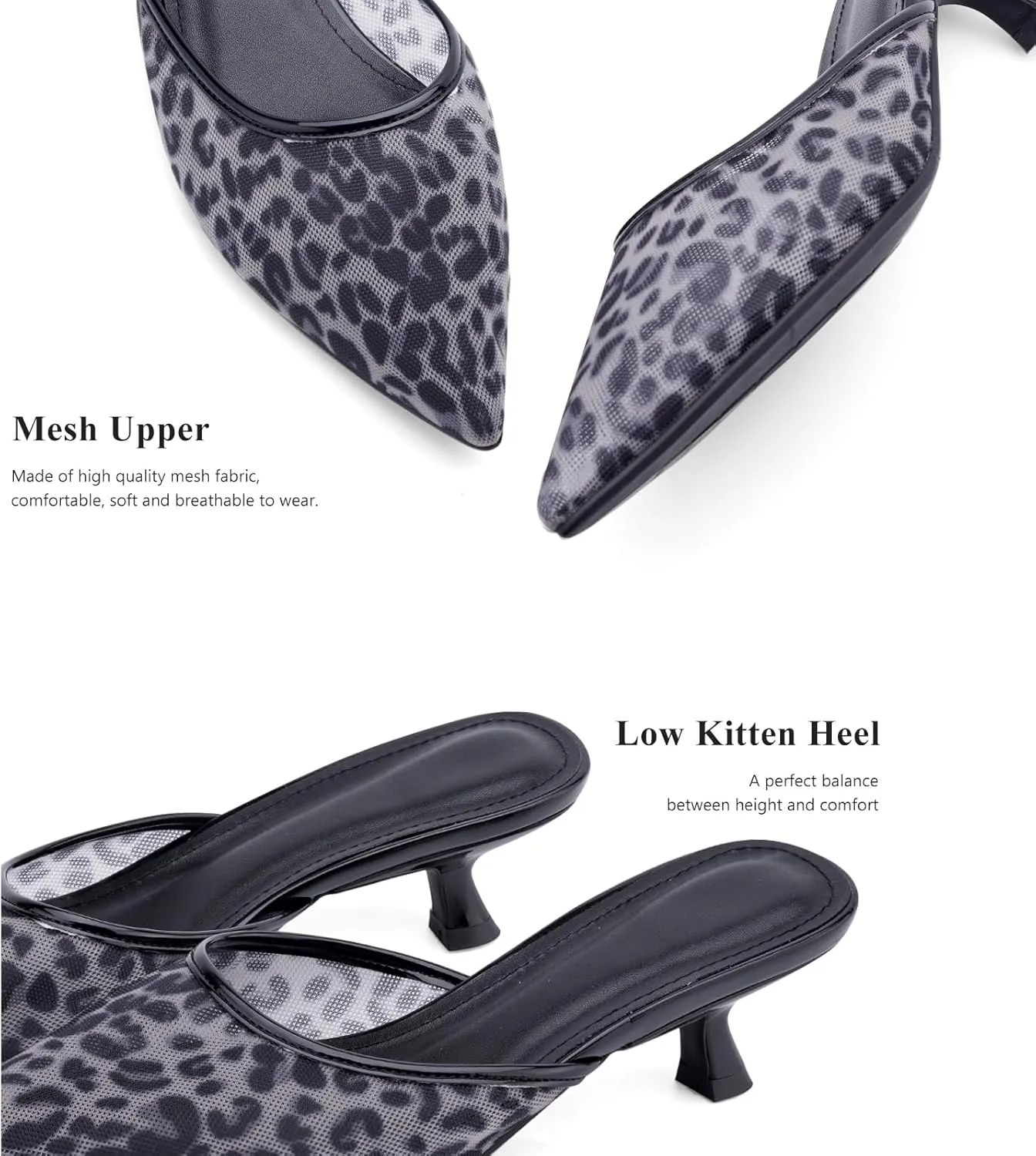 Women Kitten Heels Mules Mesh Pointed Toe Low Heel Pumps Closed Toe Slingback Dress Shoes