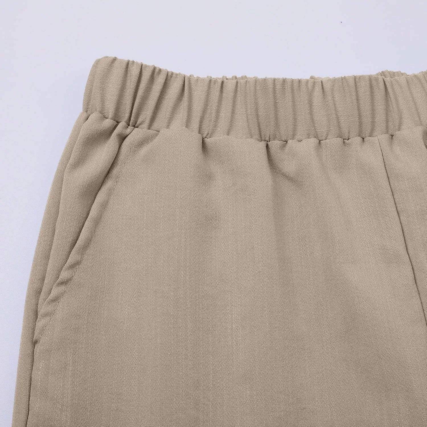 Women Linen Pants Summer and Linen Buttoned Cropped Pants with Elastic Waist for Women's Womens Linen Pants Straight Leg