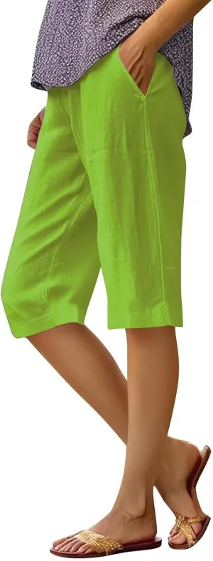Women Linen Pants Summer Waist Cotton Trouser Cropped Wide Leg Pants High Waist Linen Pants Women