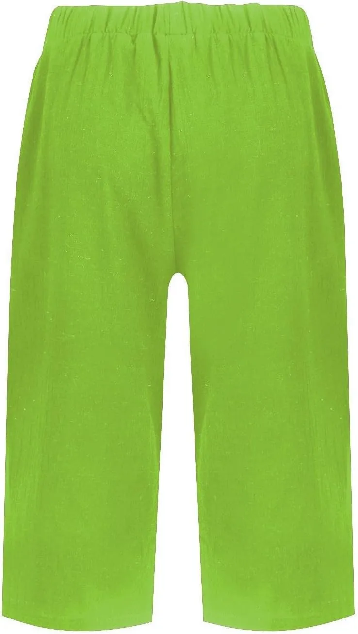 Women Linen Pants Summer Waist Cotton Trouser Cropped Wide Leg Pants High Waist Linen Pants Women