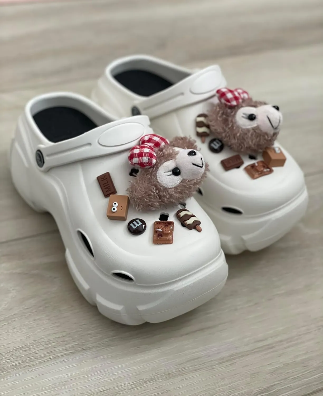 Women Platform White Garden Clogs/Mules: Slip-on Sandals: Customizable Charms, Waterproof