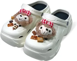 Women Platform White Garden Clogs/Mules: Slip-on Sandals: Customizable Charms, Waterproof