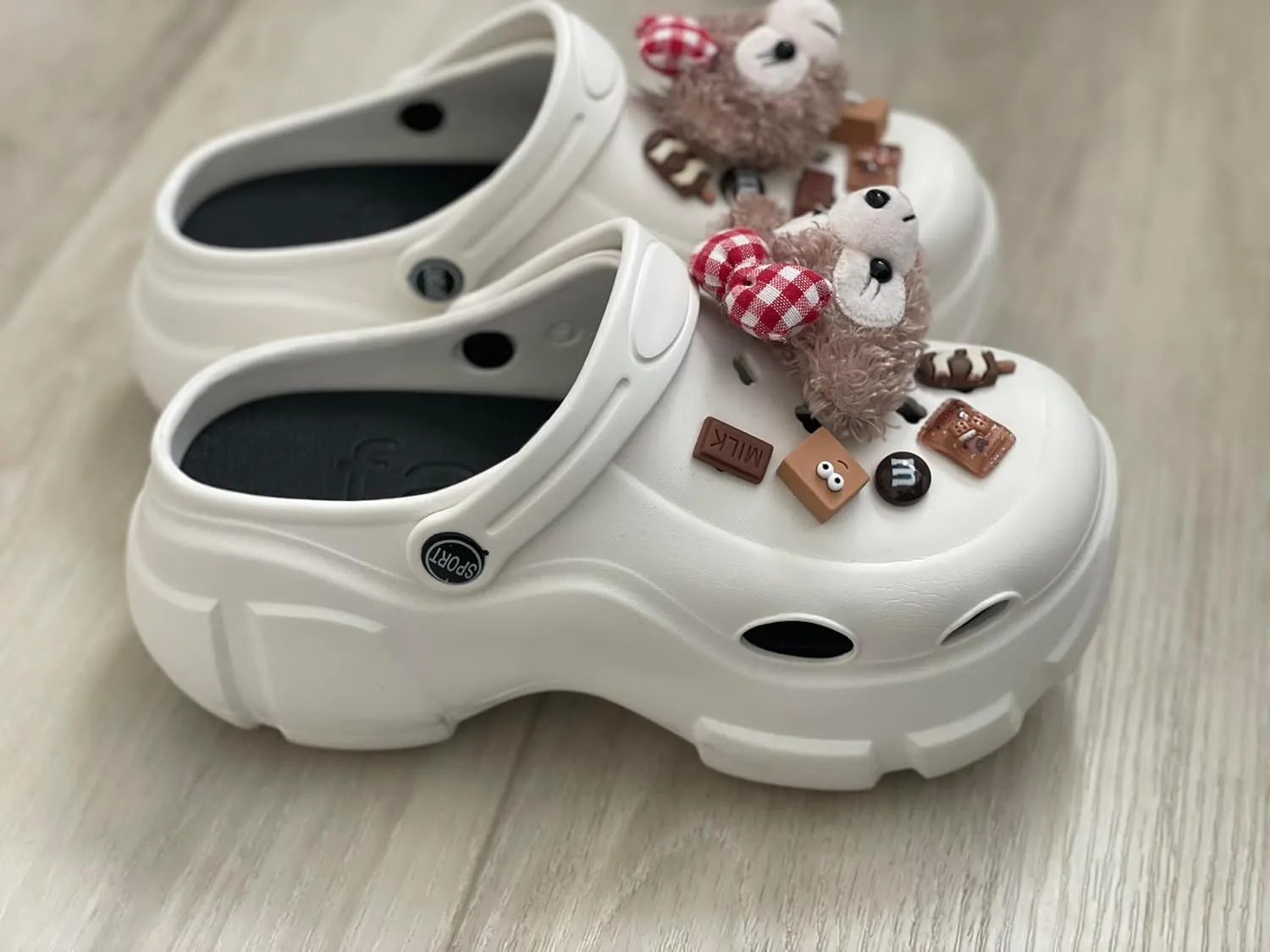 Women Platform White Garden Clogs/Mules: Slip-on Sandals: Customizable Charms, Waterproof