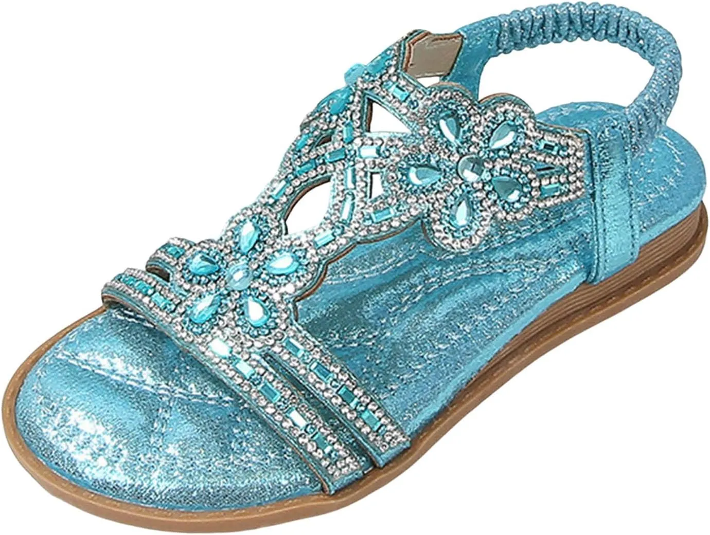 Women Rhinestone Sandals T-Strap Buckle Bohemian Sandal Pearl Crystal Flat Fashion Sandals for Women 2025