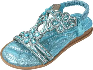 Women Rhinestone Sandals T-Strap Buckle Bohemian Sandal Pearl Crystal Flat Fashion Sandals for Women 2025