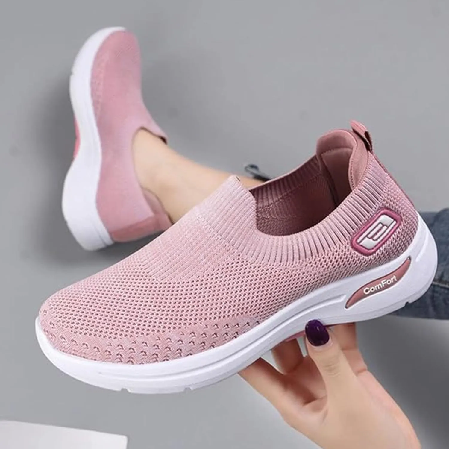 Women Slip On Walking Shoes Orthopedic Sneakers Mesh Casual Non Slip Low Top Tennis Shoes Arch Support Memory Foam Shoe Lightweight Comfort Workout Casual Non Slip Sneakers