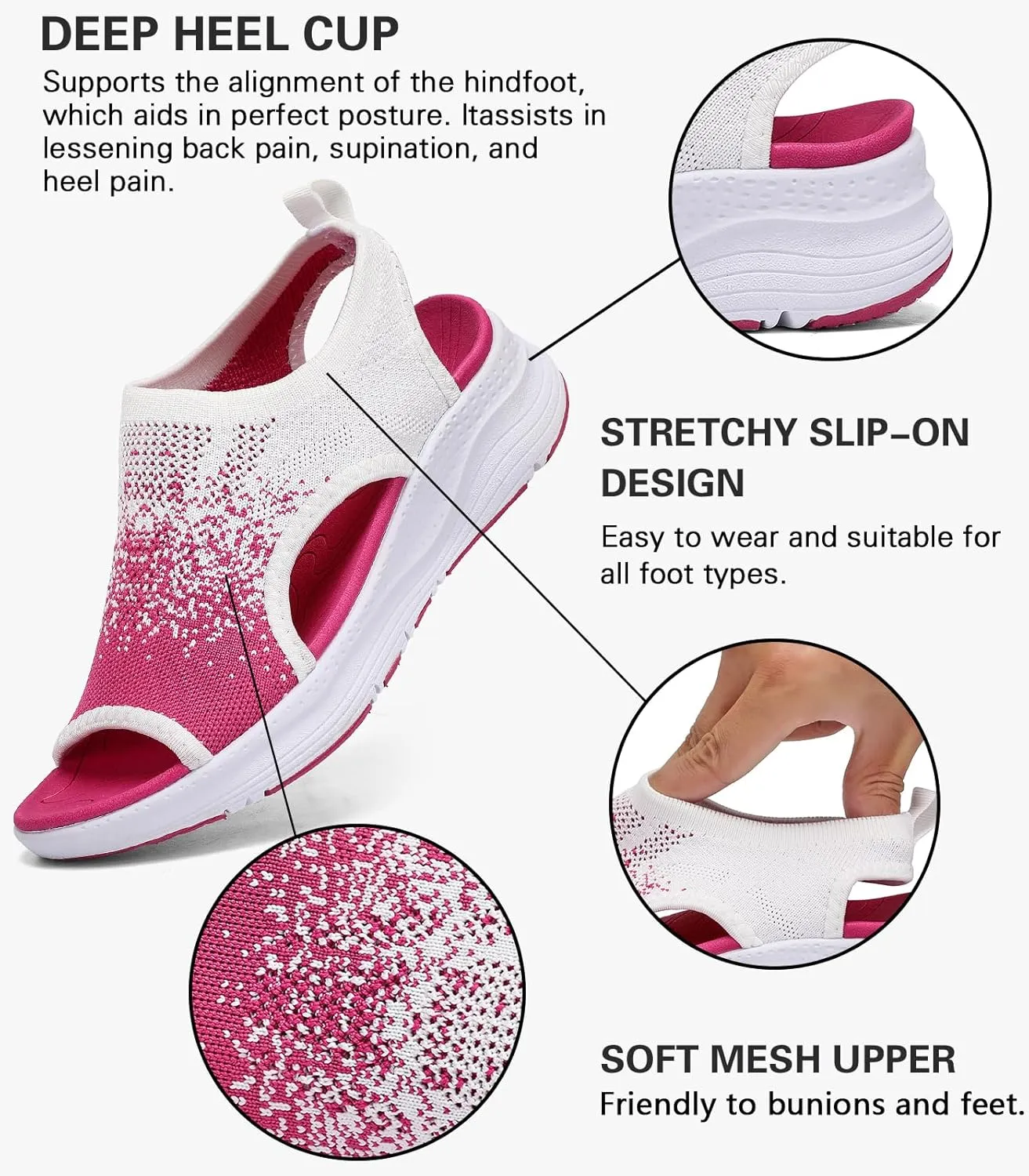 Women Walking Sandals Arch Support Orthotic Comfortable Plantar Fasciitis Non-slip Casual Open Toe Sport Sandals for Athletic Summer Beach