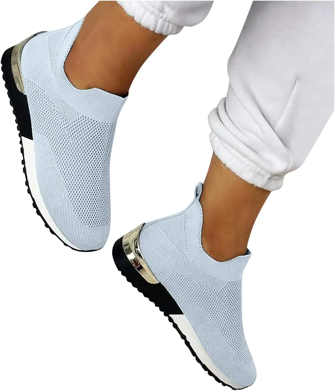Women Woven Sneakers Comfortable Lightweight Breathable Casual Sneakers with Arch Support Mesh Slip On Walking Shoes