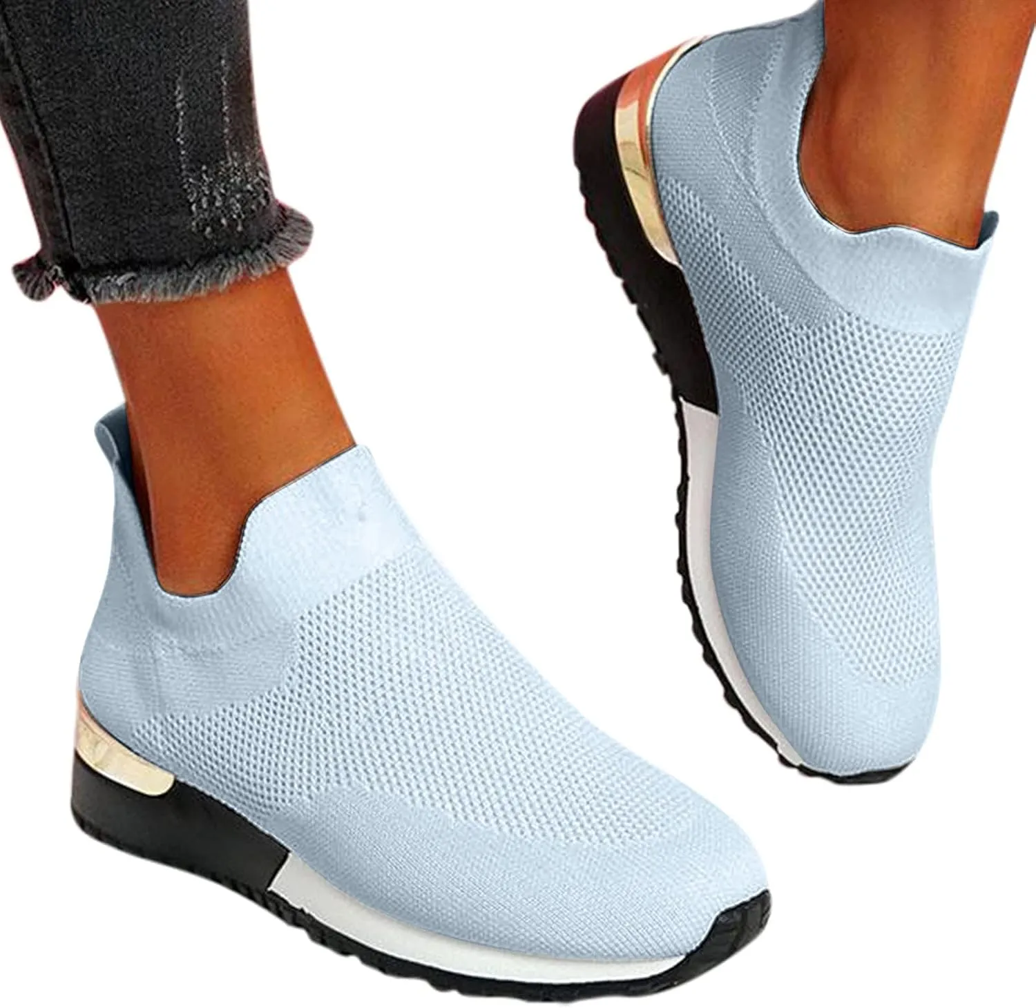 Women Woven Sneakers Comfortable Lightweight Breathable Casual Sneakers with Arch Support Mesh Slip On Walking Shoes