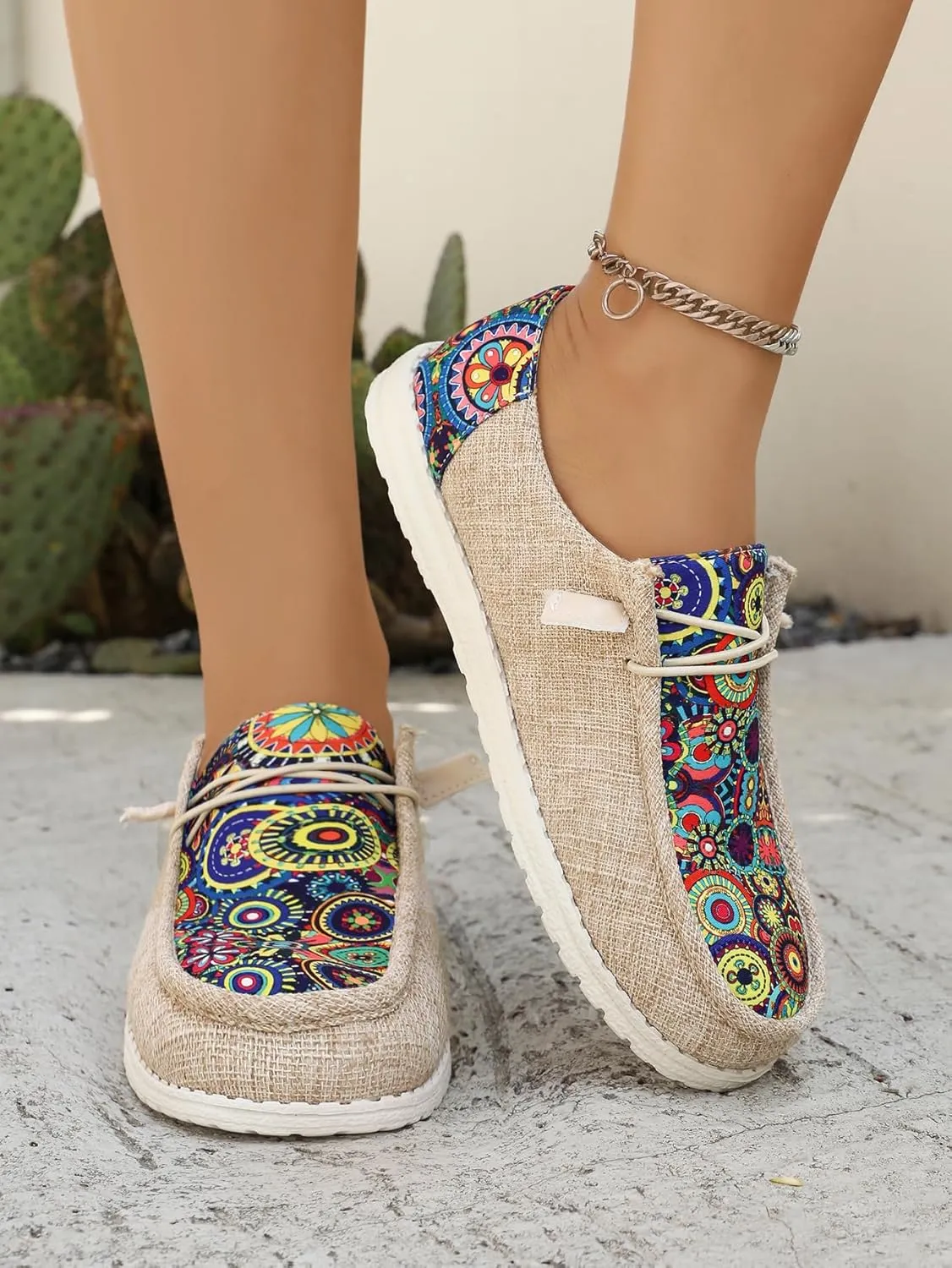 Women's Aztec Print Slip-On Loafers - Elastic Lace Comfort Shoes, Lightweight Foam Sole, Orthotic Support for Daily Wear, Trendy Casual Sneakers (US 6-11)
