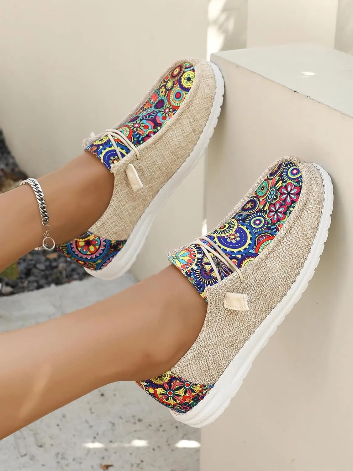 Women's Aztec Print Slip-On Loafers - Elastic Lace Comfort Shoes, Lightweight Foam Sole, Orthotic Support for Daily Wear, Trendy Casual Sneakers (US 6-11)