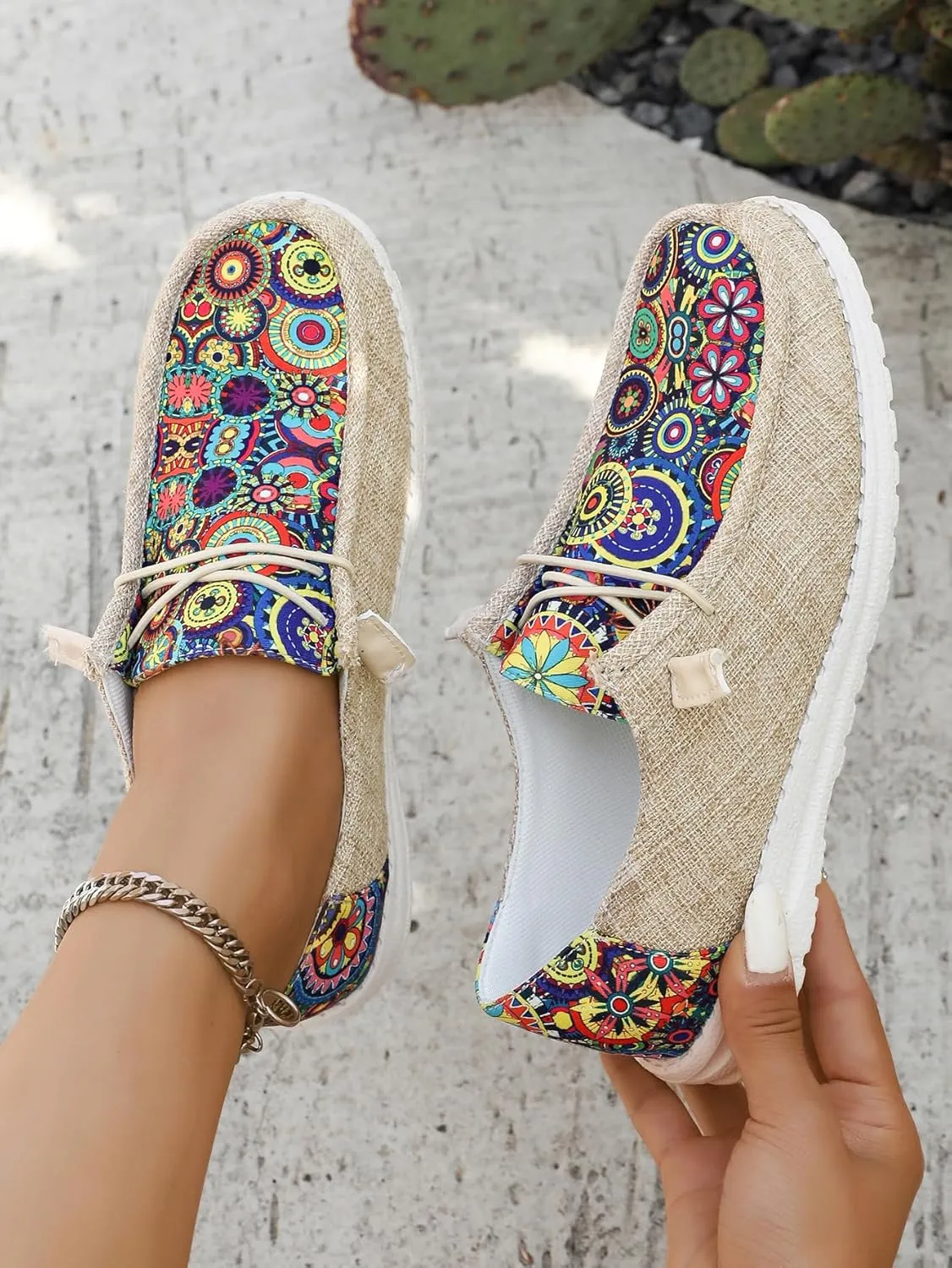 Women's Aztec Print Slip-On Loafers - Elastic Lace Comfort Shoes, Lightweight Foam Sole, Orthotic Support for Daily Wear, Trendy Casual Sneakers (US 6-11)