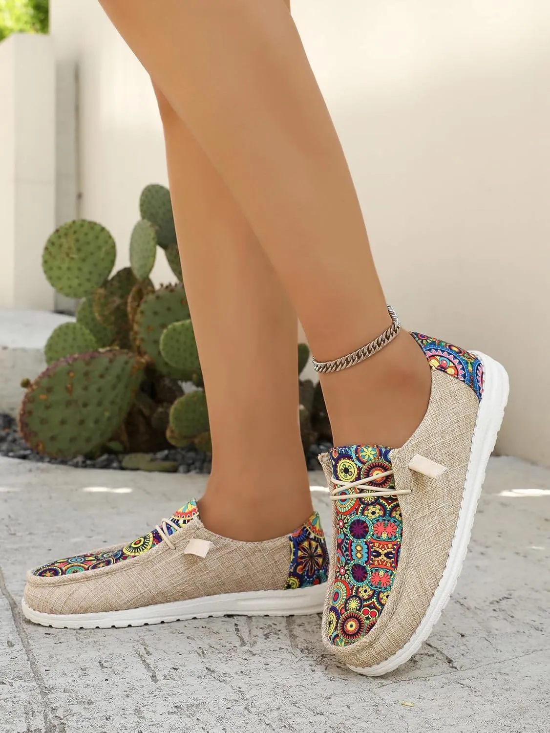 Women's Aztec Print Slip-On Loafers - Elastic Lace Comfort Shoes, Lightweight Foam Sole, Orthotic Support for Daily Wear, Trendy Casual Sneakers (US 6-11)