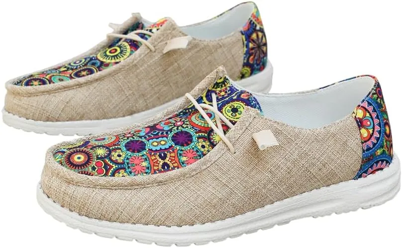 Women's Aztec Print Slip-On Loafers - Elastic Lace Comfort Shoes, Lightweight Foam Sole, Orthotic Support for Daily Wear, Trendy Casual Sneakers (US 6-11)