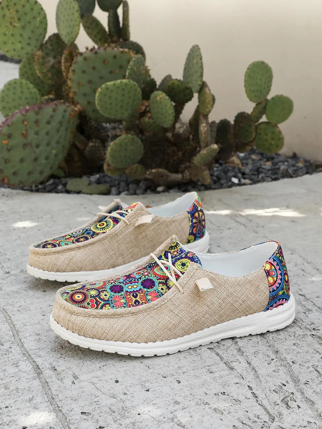 Women's Aztec Print Slip-On Loafers - Elastic Lace Comfort Shoes, Lightweight Foam Sole, Orthotic Support for Daily Wear, Trendy Casual Sneakers (US 6-11)