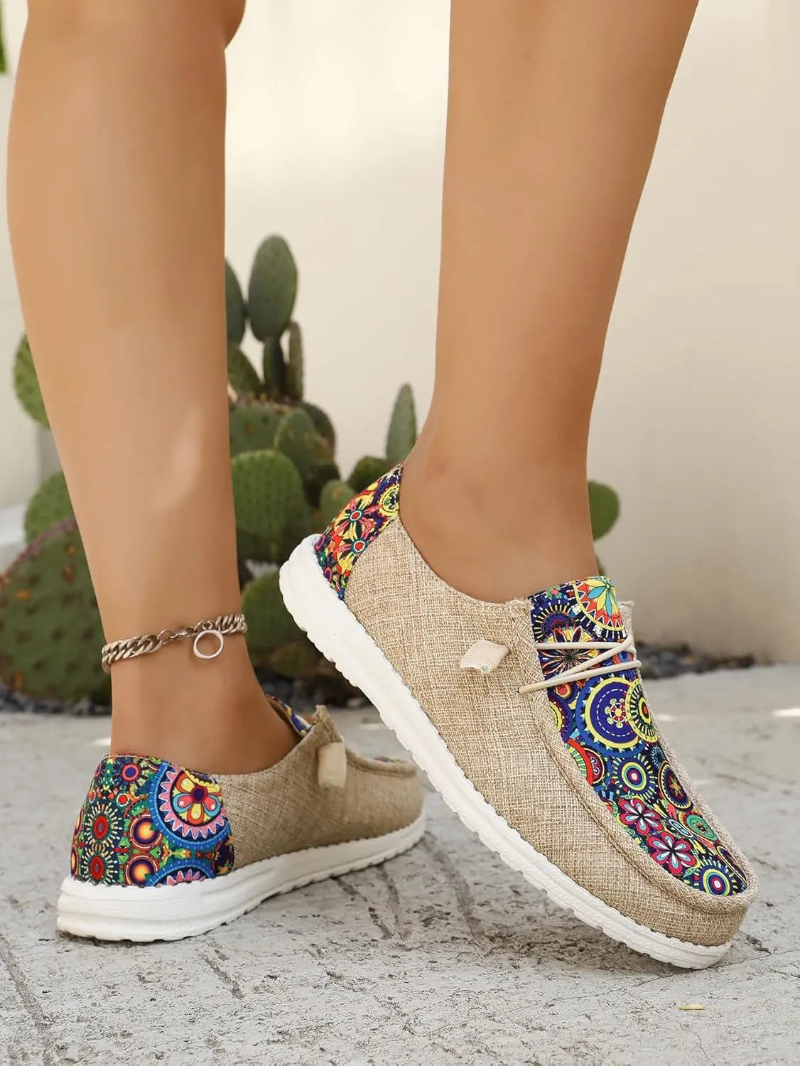 Women's Aztec Print Slip-On Loafers - Elastic Lace Comfort Shoes, Lightweight Foam Sole, Orthotic Support for Daily Wear, Trendy Casual Sneakers (US 6-11)