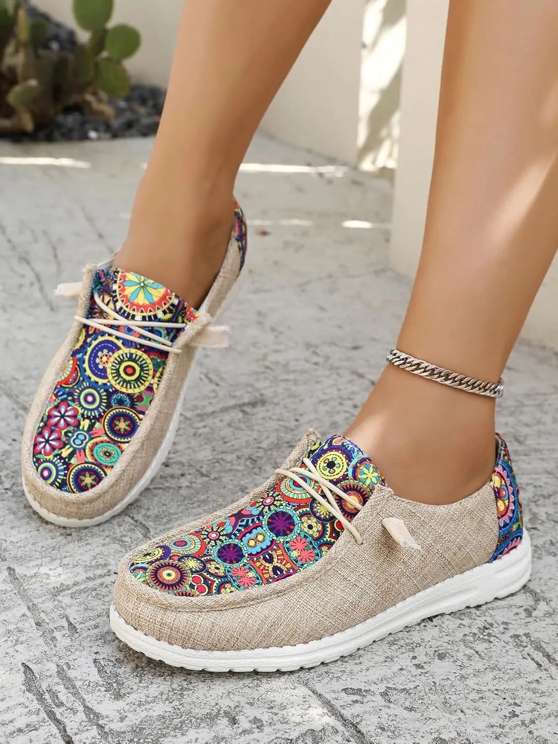 Women's Aztec Print Slip-On Loafers - Elastic Lace Comfort Shoes, Lightweight Foam Sole, Orthotic Support for Daily Wear, Trendy Casual Sneakers (US 6-11)
