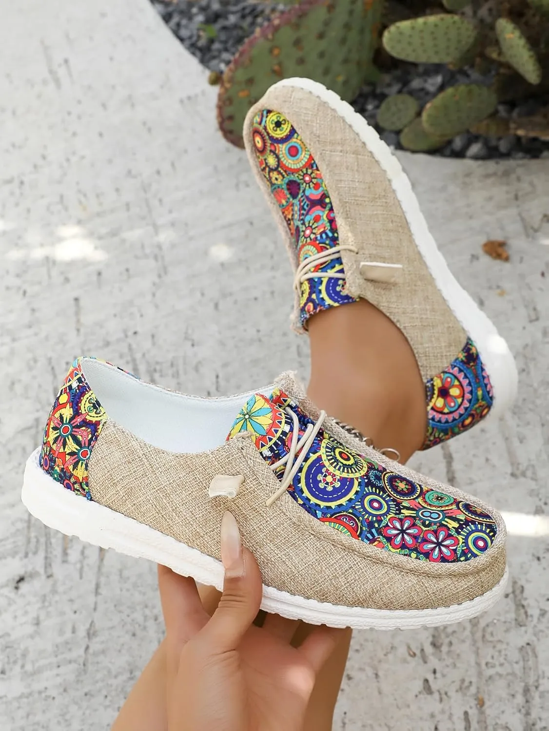 Women's Aztec Print Slip-On Loafers - Elastic Lace Comfort Shoes, Lightweight Foam Sole, Orthotic Support for Daily Wear, Trendy Casual Sneakers (US 6-11)