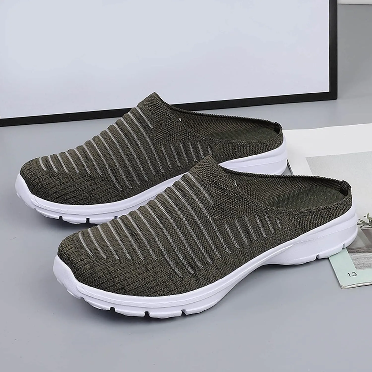 Womens Breathable Mesh Walking Mules Sneakers Womens Tennis Shoes Lightweight Women Shoes Casual Men's Fashion Sneakers Brown Tennis Shoe Loafers Dress Shoe