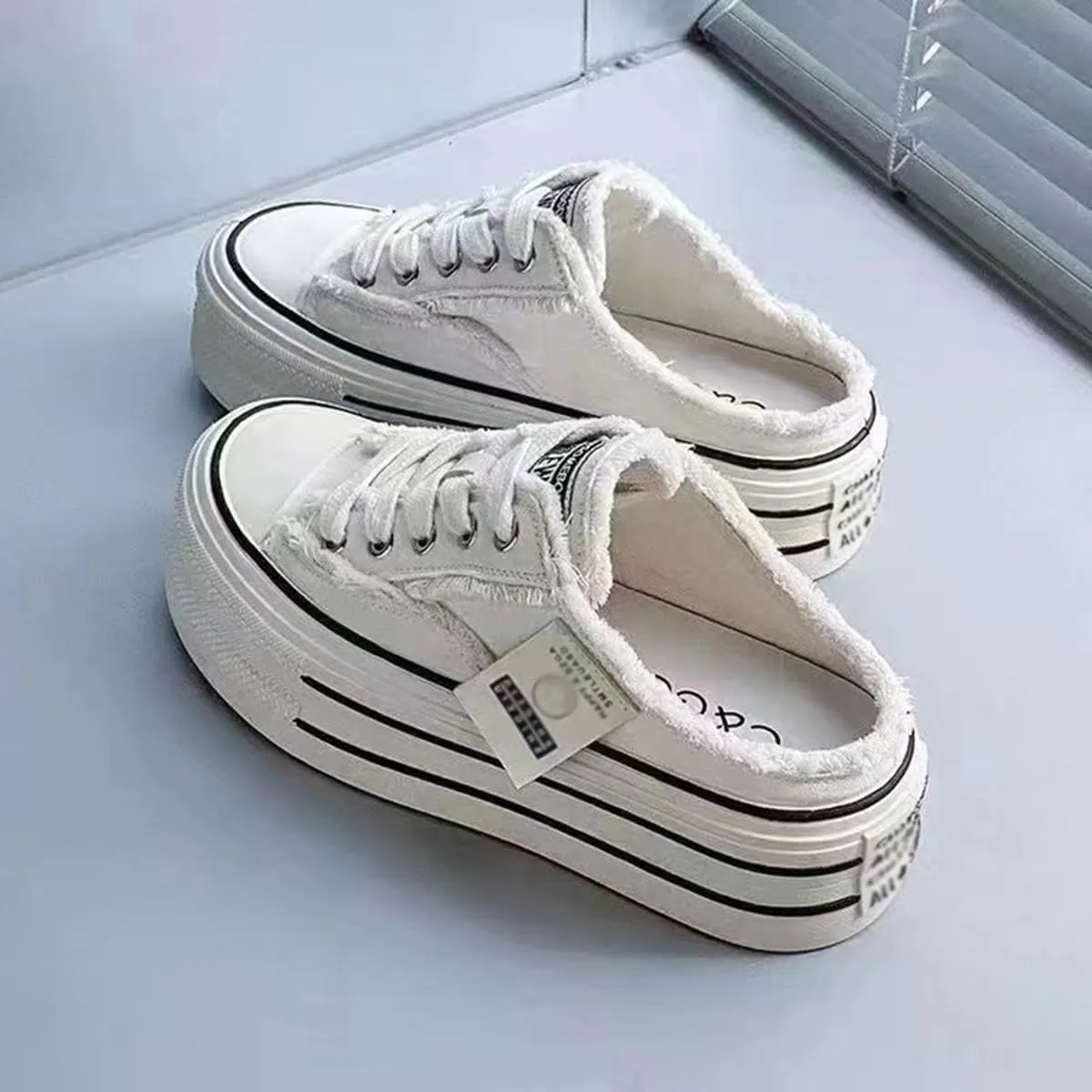 Women's Canvas Mule Sneakers Slip on Platform Shoes Comfortable Breathable Casual Indoor Outdoor