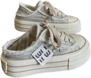 Womens Canvas Mules Sneakers Platform Slip on and Pull on Two-wear Shoes Y2K