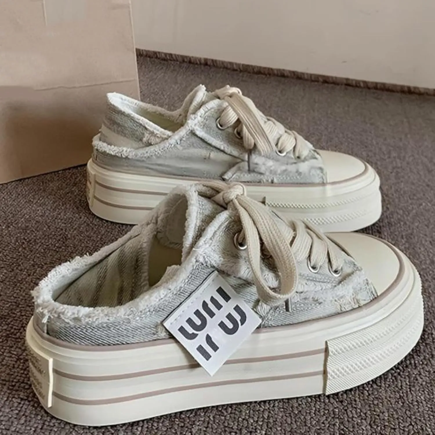Womens Canvas Mules Sneakers Platform Slip on and Pull on Two-wear Shoes Y2K